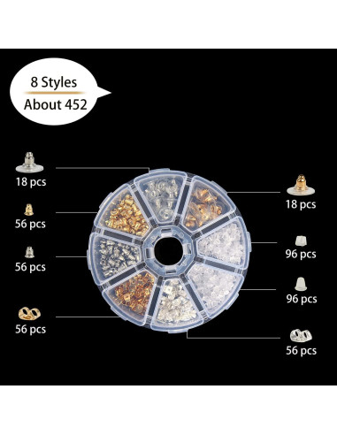 Kit de 452 Respaldos para Pendientes Hokoad - 8 Estilos Variados