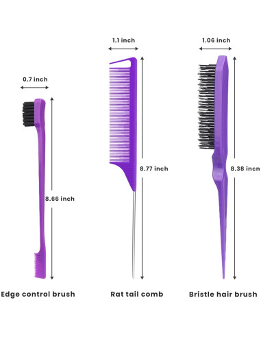 Juego de 3 Cepillos para Cabello BRIMFULITE - Púrpura