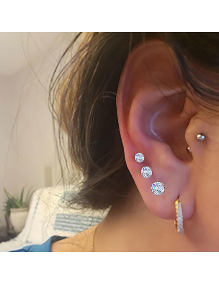 Kit de perforación de orejas SLVIEKAE con aretes CZ 4mm