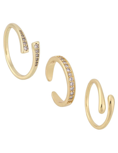 3 Anillos de Dedos Ajustables Oro Relleno Mikovivi Mujeres