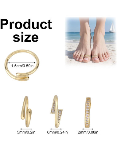 3 Anillos de Dedos Ajustables Oro Relleno Mikovivi Mujeres