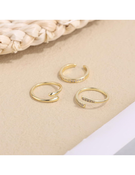3 Anillos de Dedos Ajustables Oro Relleno Mikovivi Mujeres