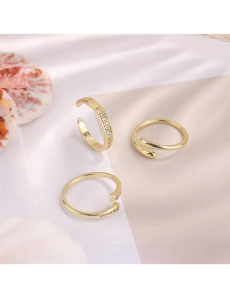 3 Anillos de Dedos Ajustables Oro Relleno Mikovivi Mujeres