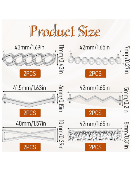 6 PARES Clips Decorativos para Cordones de Zapatos Dorados