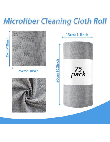 75 Rollos de Paños de Microfibra Niurewan Gris Reutilizables