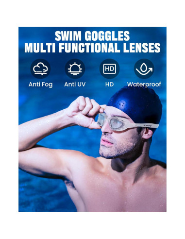 Gafas de natación Keary para adultos, protección UV y anti-vaho