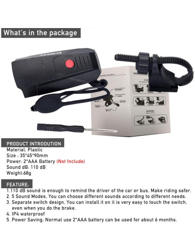 Bocina Eléctrica DAWAY A14 110dB para Bicicleta - 5 Modos