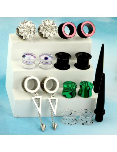 8 Pares Túneles de Oreja TIANCI FBYJS Silicona y Acero Inoxidable