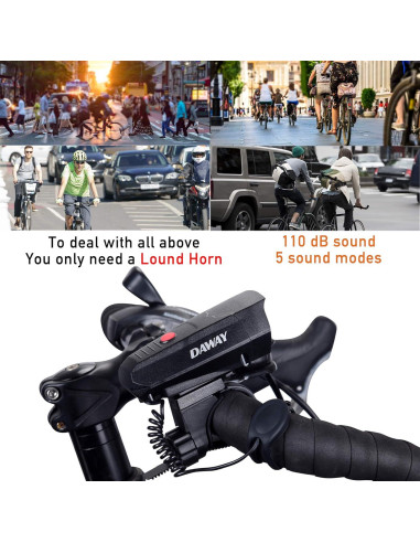 Bocina Eléctrica DAWAY A14 110dB para Bicicleta - 5 Modos