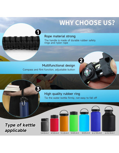 Correa de Mango Paracord SMLBJUTE para Botellas de Agua 0.35-1.89 L
