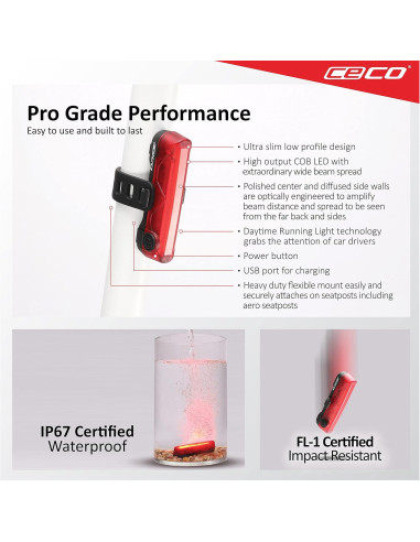 Luz Trasera LED CECO TC80 80 Lúmenes Recargable USB IP67