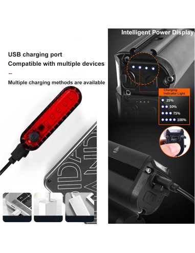 Juego de luces LED recargables KAMSANG para bicicleta