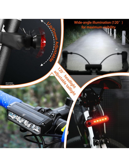 Juego de luces LED recargables KAMSANG para bicicleta