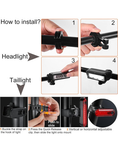 Juego de luces LED recargables KAMSANG para bicicleta