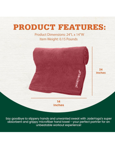 Toalla de Mano JadeYoga Antideslizante Microfibra 35x61 cm Frambuesa