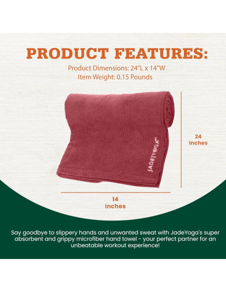 Toalla de Mano JadeYoga Antideslizante Microfibra 35x61 cm Frambuesa