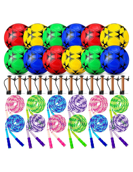 Set Deportivo PullCrease: 12 Balones Fútbol Tamaño 5 y 12 Cuerdas de Saltar