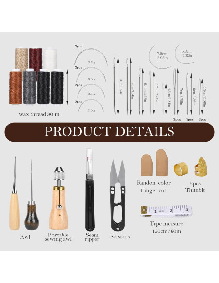 Kit de Costura de Cuero 41 Piezas Tntleays con Bolsa Impermeable