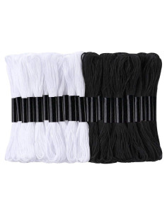 24 Madejas de Hilo de Bordado Algodón Negro y Blanco XLSFPY
