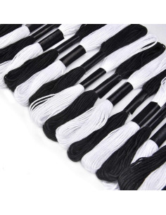 24 Madejas de Hilo de Bordado Algodón Negro y Blanco XLSFPY 2
