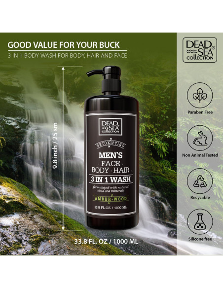 Gel de Ducha 3 en 1 Colección Mar Muerto 1000 ml Madera Ámbar