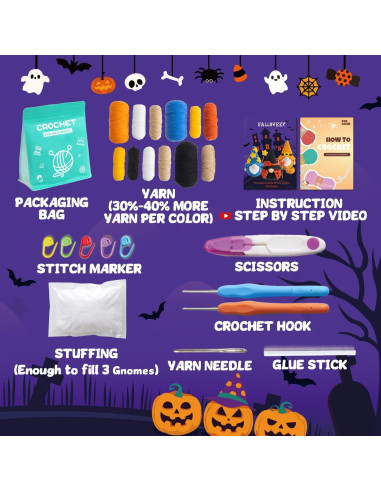 Kit de Crochet Halloween POP COCHE para Principiantes - 3 Gnomos