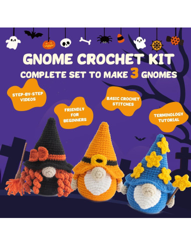 Kit de Crochet Halloween POP COCHE para Principiantes - 3 Gnomos