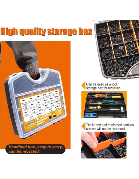 Kit de Tornillos Autoperforantes Weideer 1095 Piezas Acero Inoxidable