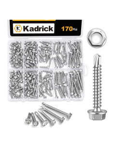 Kit de Tornillos Autoperforantes Kadrick 170 Piezas Acero Inoxidable
