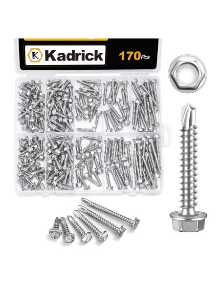 Kit de Tornillos Autoperforantes Kadrick 170 Piezas Acero Inoxidable