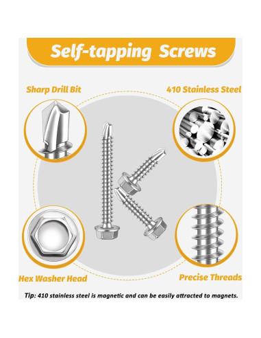Kit de Tornillos Autoperforantes Kadrick 170 Piezas Acero Inoxidable
