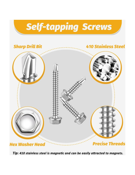 Kit de Tornillos Autoperforantes Kadrick 170 Piezas Acero Inoxidable