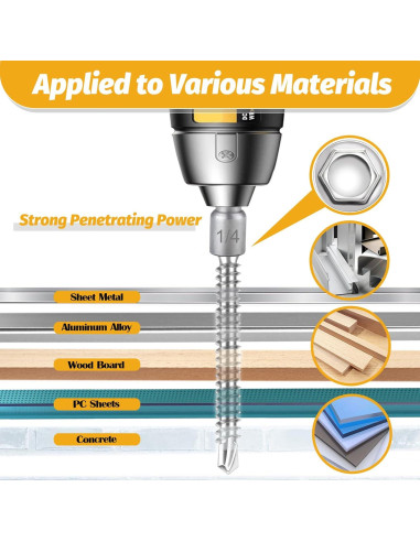 Kit de Tornillos Autoperforantes Kadrick 170 Piezas Acero Inoxidable