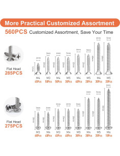 Juego de 560 Tornillos Autoperforantes Neyauo M3/M4/M5/M6 Acero Inoxidable 2