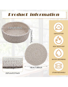 Trivetes de Algodón Mumufy 8 Pcs 18 cm con Canasta 2