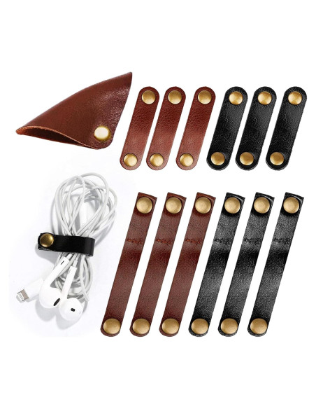Organizador de Cuerda de Cuero Kanemc 12 Piezas - Negro y Marrón