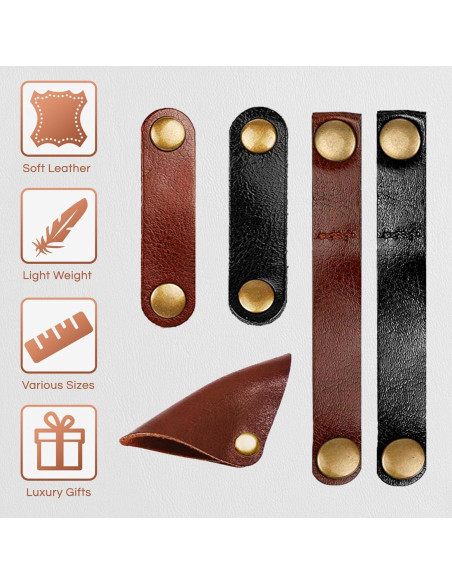 Organizador de Cuerda de Cuero Kanemc 12 Piezas - Negro y Marrón