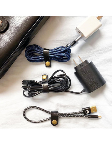 Organizador de Cuerda de Cuero Kanemc 12 Piezas - Negro y Marrón