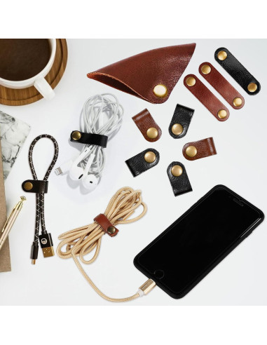 Organizador de Cuerda de Cuero Kanemc 12 Piezas - Negro y Marrón