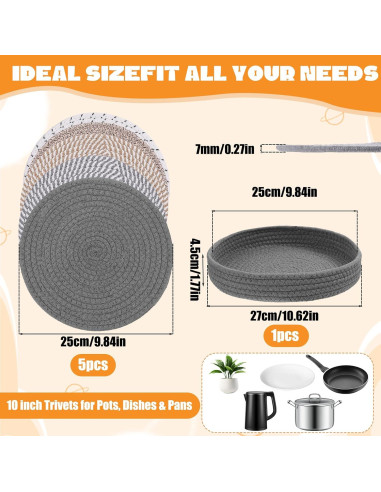 Trivets de Algodón 25 cm EupHHonycs - 5 Pcs + Canasta