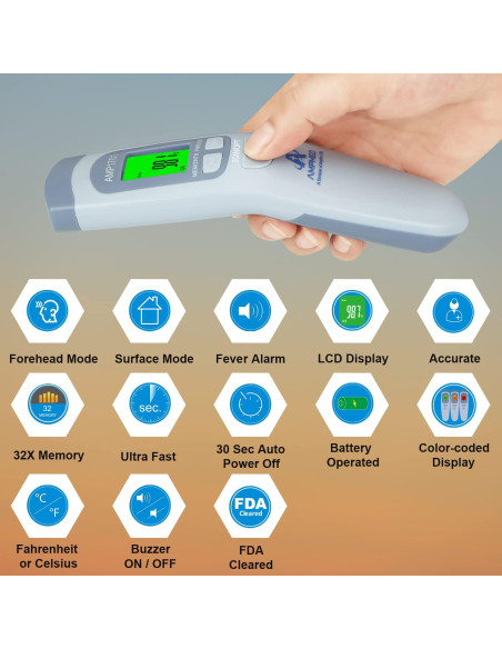 Paquete de 3 Termómetros Digitales Infrarrojos Amplim para Bebés y Adultos