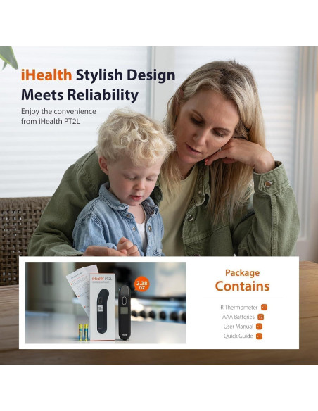 Termómetro Sin Contacto iHealth PT2L Negro - Medición Rápida 1s