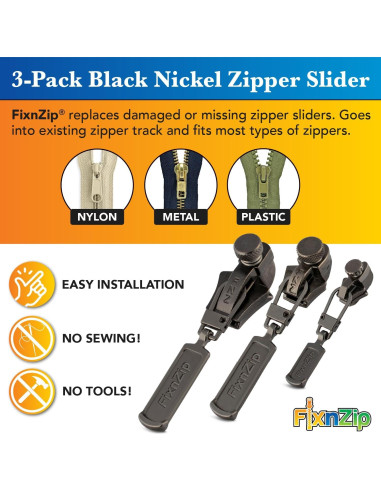 Kit de Reparación de Cremalleras FixnZip Niquel Negro 3 Pzs S,M,L