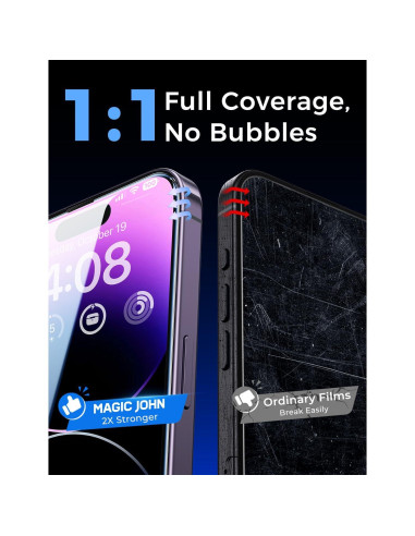Protector de Pantalla Vidrio Templado MAGIC JOHN para iPhone 14 Pro Max 6.7" - Paquete de 2