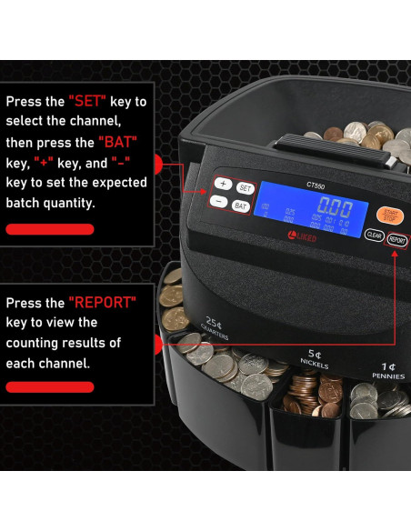 Contador y Clasificador de Monedas L LIKED LD-CT550-5C, 5 Tipos