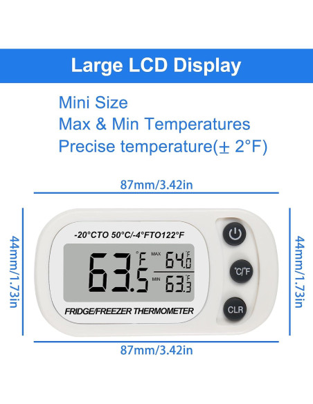 Termómetro Digital de Refrigerador DORHEA 2 Pcs Pantalla LCD