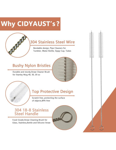 Juego de 2 Cepillos Limpiadores de Popotes CIDYAUST 25.9 cm