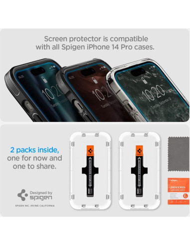 Protector de Pantalla Vidrio Templado Spigen iPhone 14 Pro - 2 Paquete
