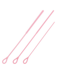 Juego de 3 cepillos limpiadores de pajitas BOXOB - Silicona Rosa