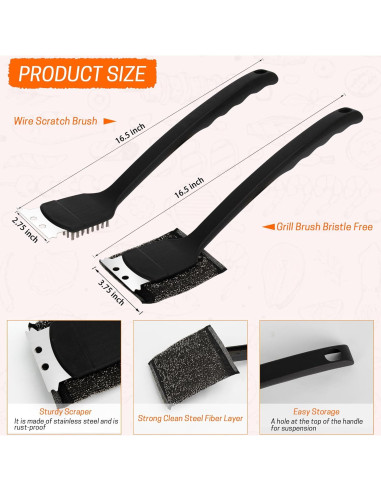 Juego de Cepillos para Parrilla MEADAY 2 PCS Acero Inoxidable
